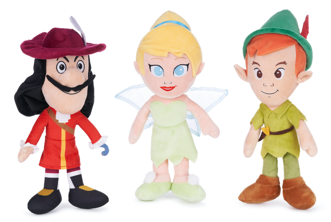 Disney Official Peter Pan, Tinkerbell and Captain Hook 30cm Soft Plush Toy Set