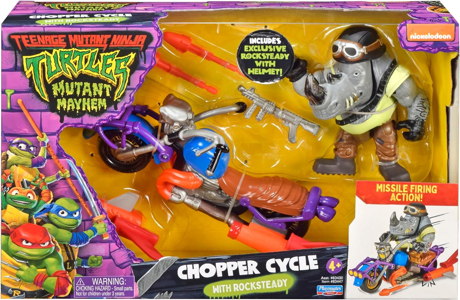 Teenage Mutant Ninja Turtles Mutant Mayhem Chopper Cycle with Exclusive Rocksteady Figure