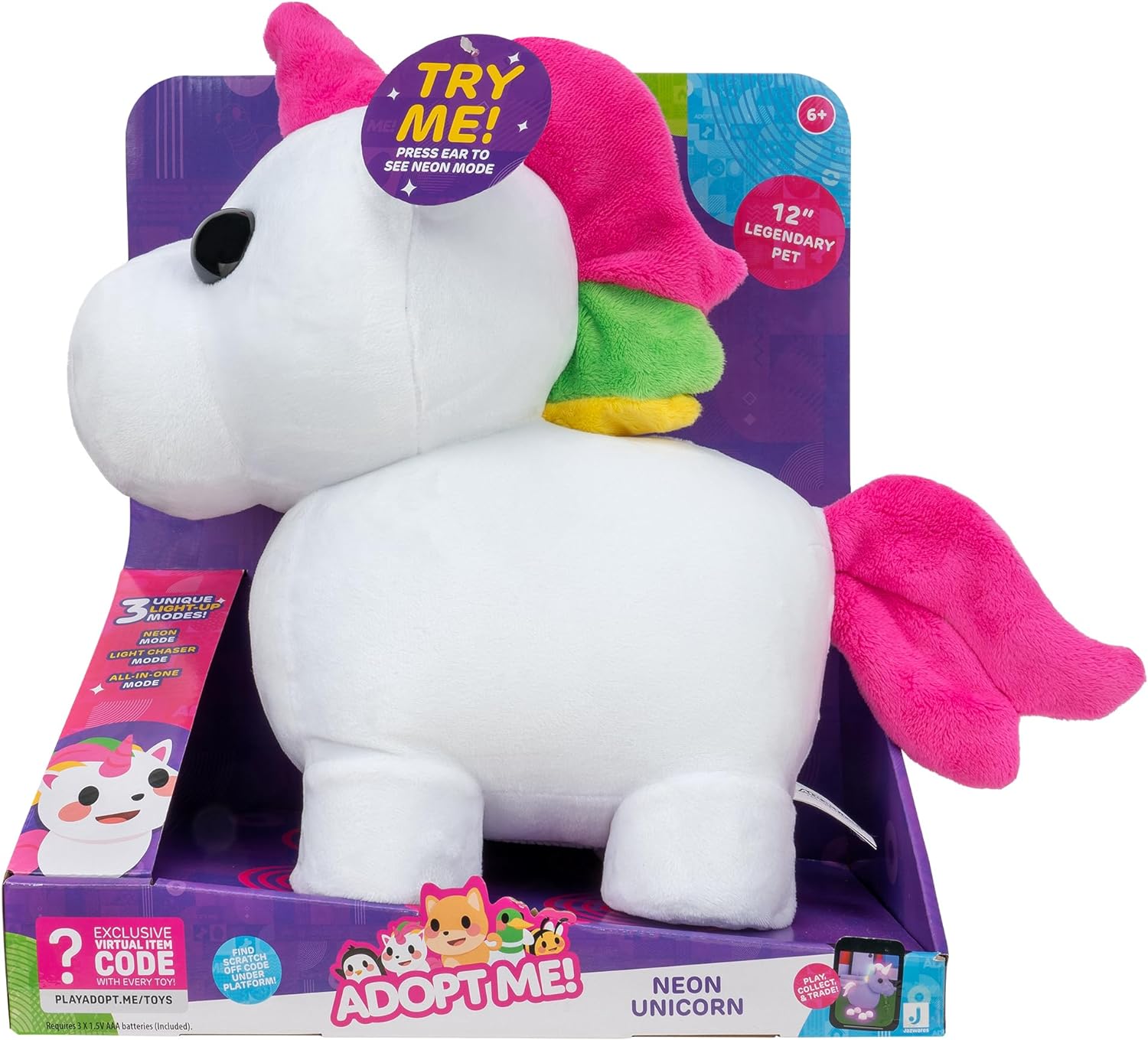 Adopt Me! Neon Unicorn Light-Up Soft Plush Toy