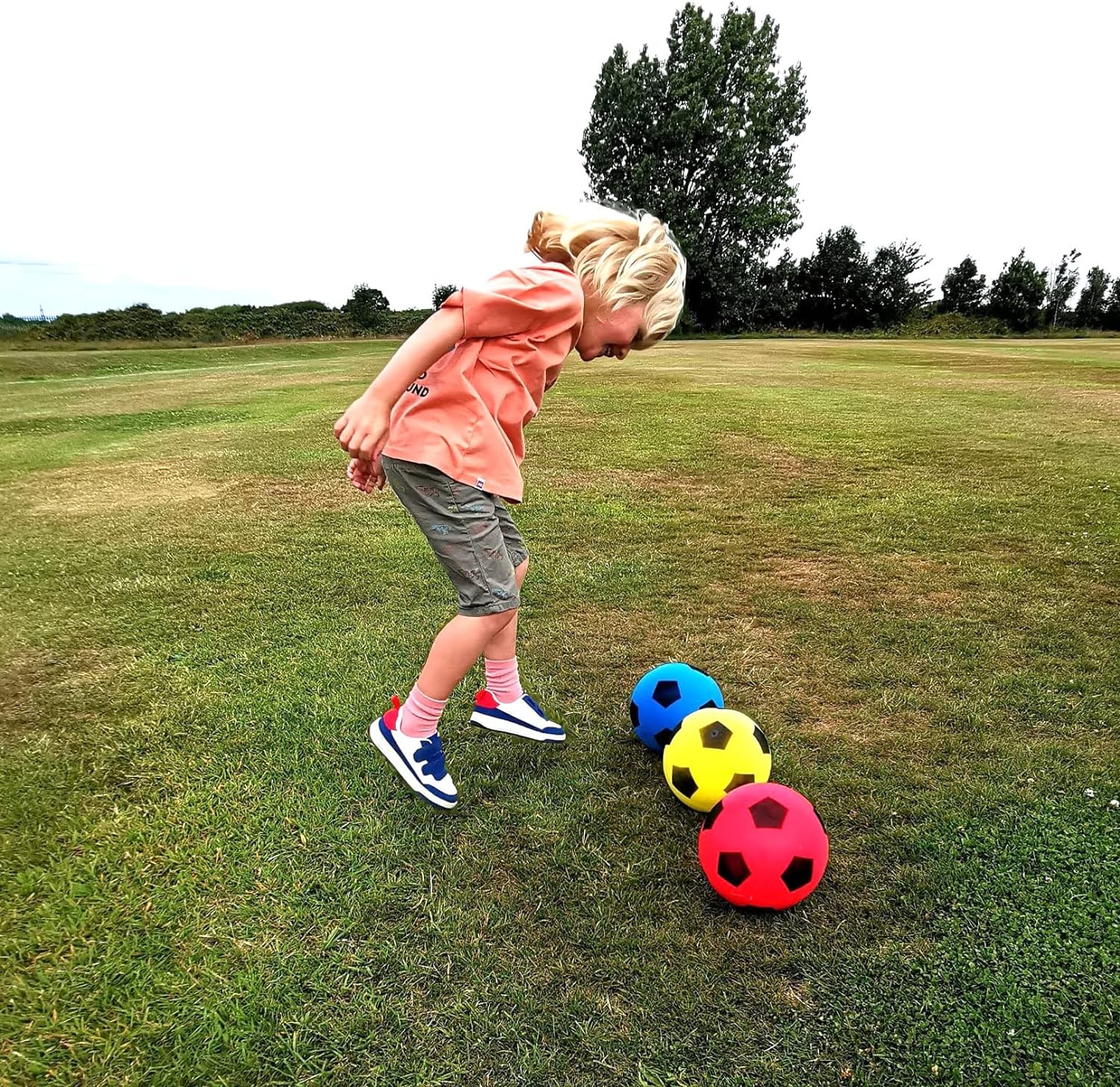 Foam Football Size 4, Blue, Red, Yellow Set of 3 Balls