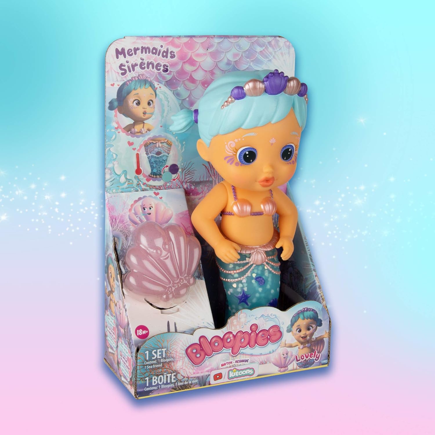 Bloopies Mermaid Lovely 9Inch Doll with Color Changing Tail Bath Toy