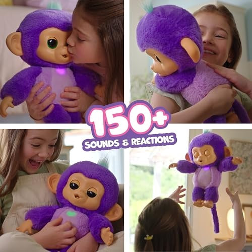 Fingerlings Care n Cuddles Interactive Baby Monkey, Sunny - Purple