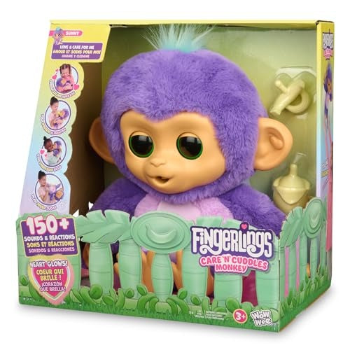 Fingerlings Care n Cuddles Interactive Baby Monkey, Sunny - Purple