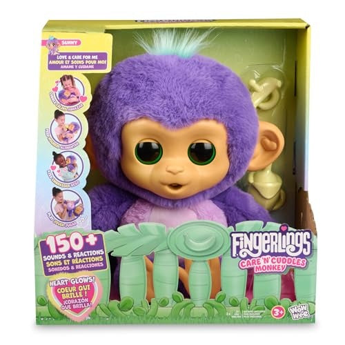 Fingerlings Care n Cuddles Interactive Baby Monkey, Sunny - Purple