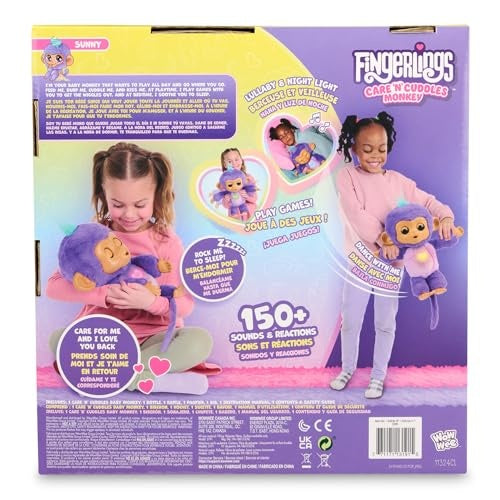 Fingerlings Care n Cuddles Interactive Baby Monkey, Sunny - Purple