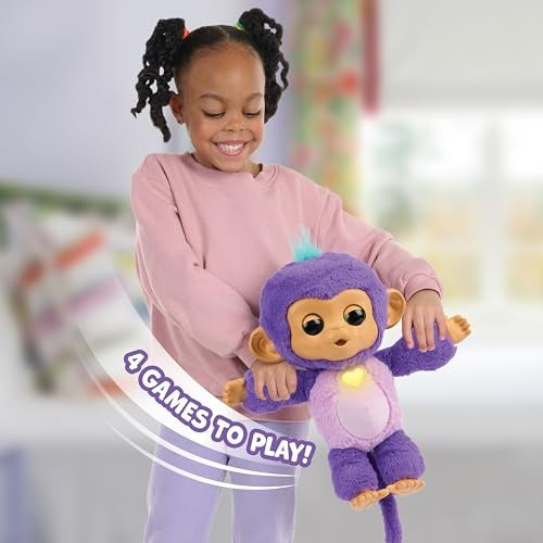 Fingerlings Care n Cuddles Interactive Baby Monkey, Sunny - Purple