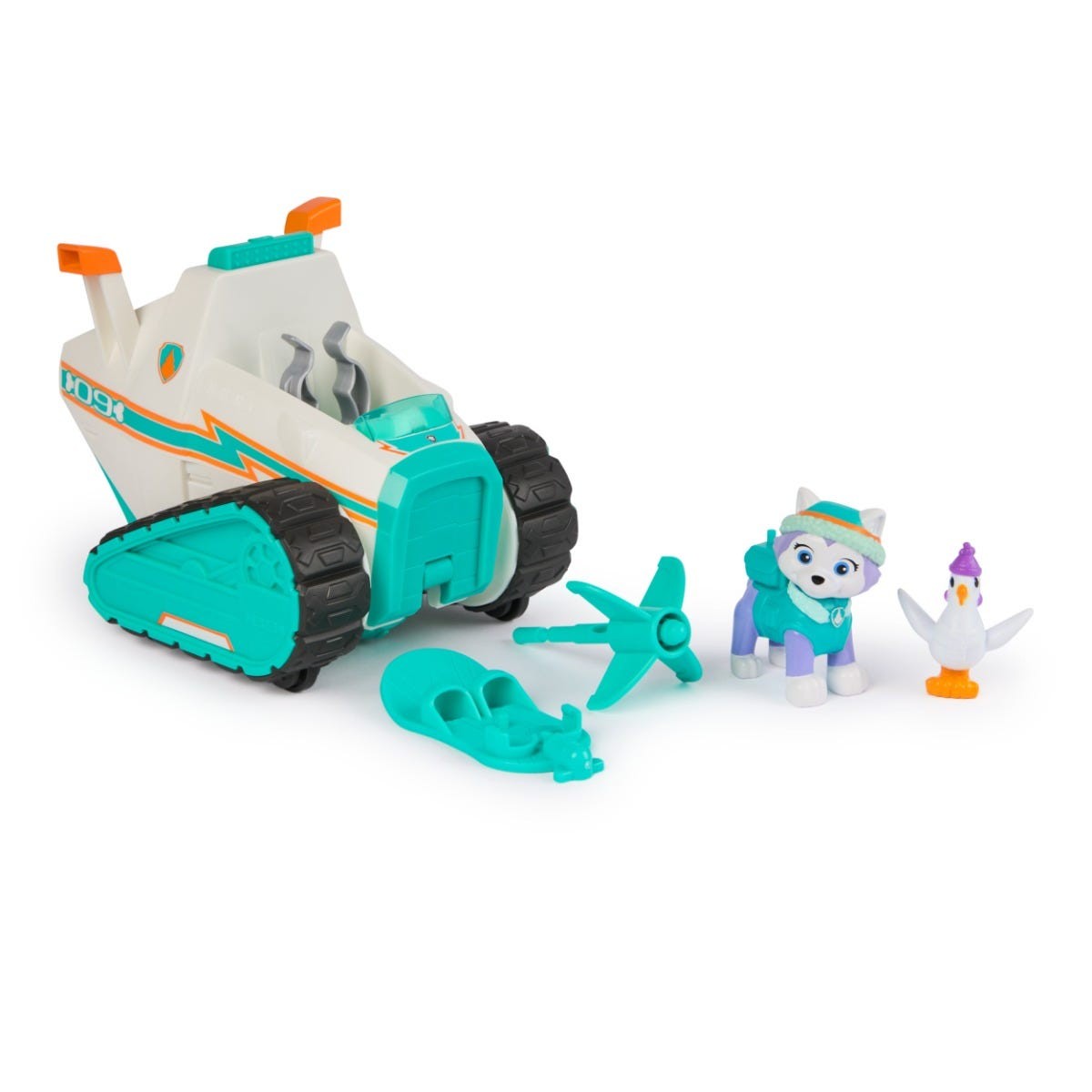 Paw Patrol EVEREST Deluxe Snowmobile with Projectile Launcher Snowboard and Collectible Action Figure