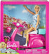 Barbie Doll Blonde, Pink and White Scooter with Kickstand and Teal Basket
