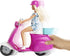 Barbie Doll Blonde, Pink and White Scooter with Kickstand and Teal Basket