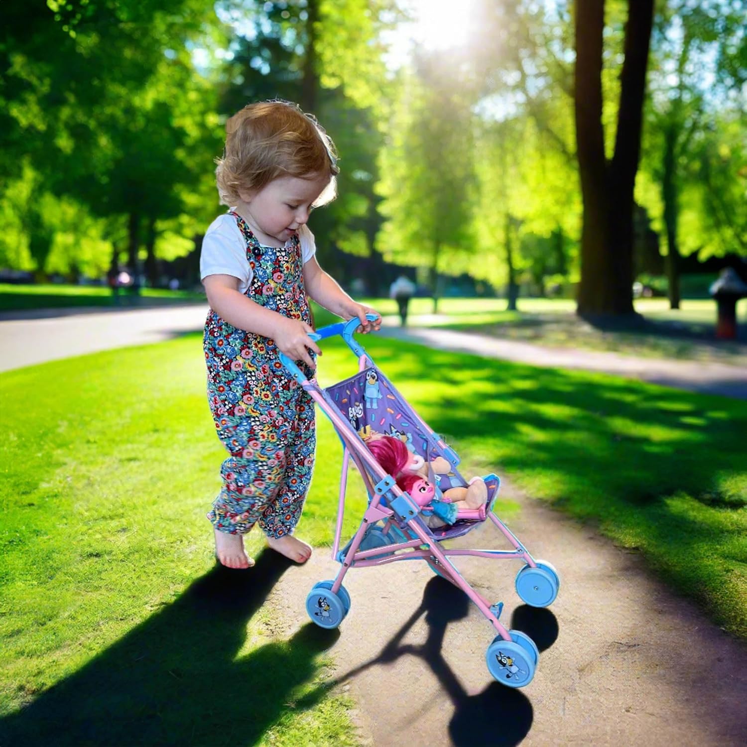 Bluey Junior Dolls Stroller Role Play Dolls Pushchair Ages 2+
