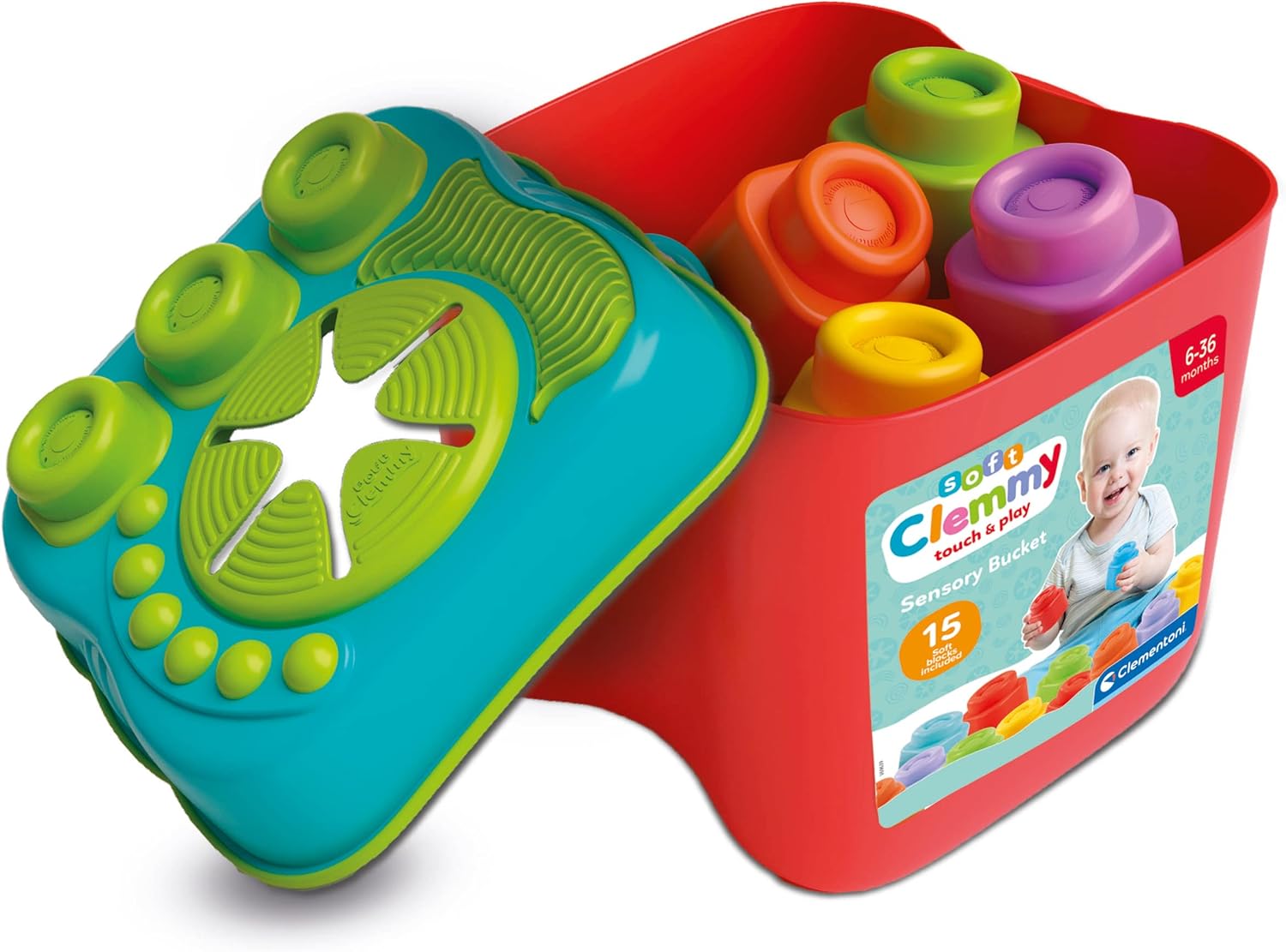 Clementoni Clemmy Sensory Bucket with Soft Blocks for Babies
