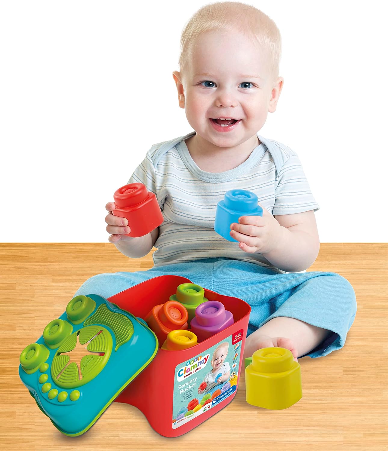 Clementoni Clemmy Sensory Bucket with Soft Blocks for Babies