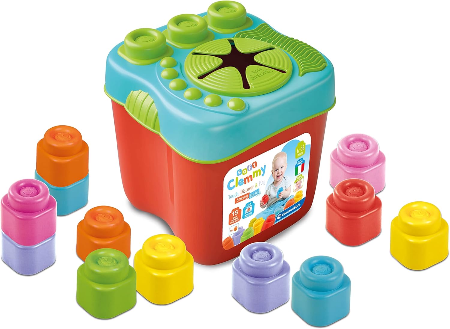 Clementoni Clemmy Sensory Bucket with Soft Blocks for Babies