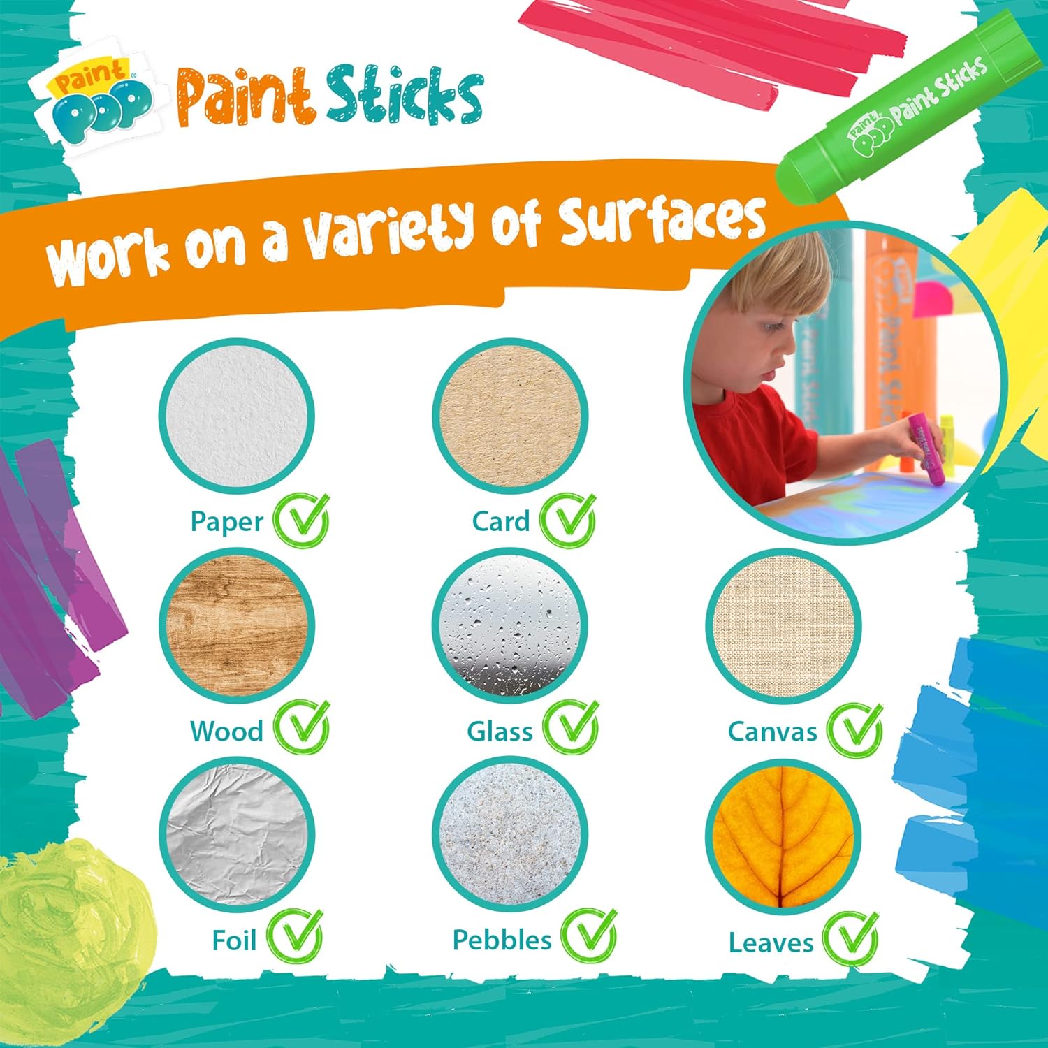 Paint Pop Paint Sticks For Kids 30 Pack Assorted Colours & Giant Storage Tube