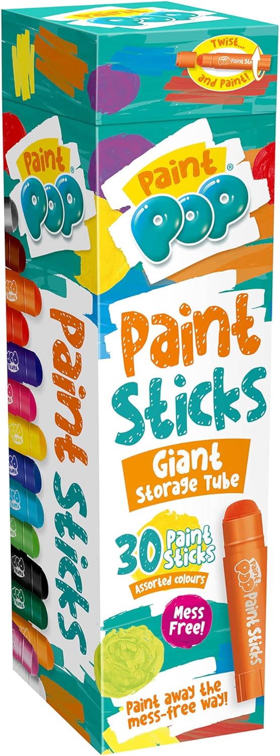 Paint Pop Paint Sticks For Kids 30 Pack Assorted Colours & Giant Storage Tube