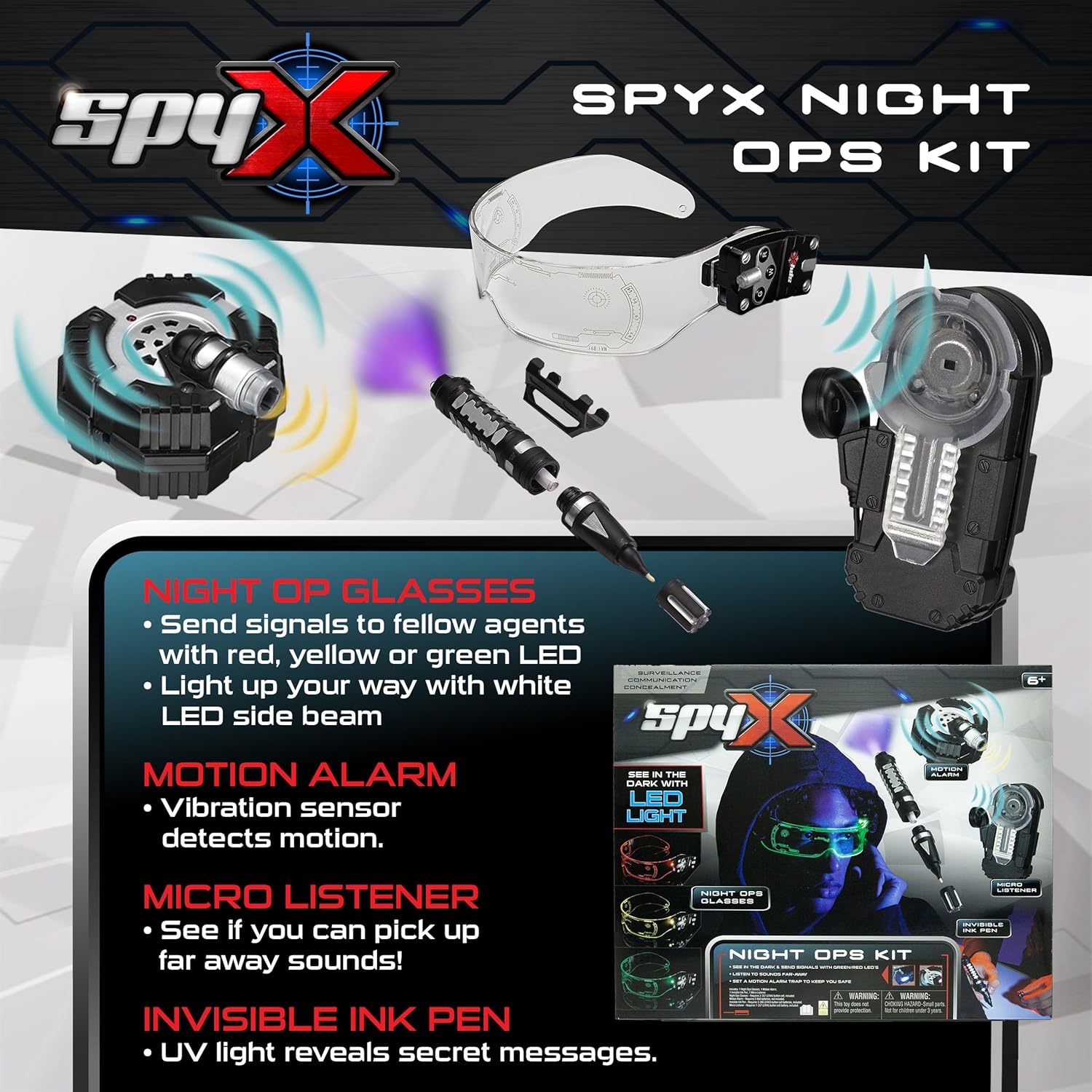 SpyX Night Ops Kit for Kids 4 Piece Set for Spy Missions in the Dark