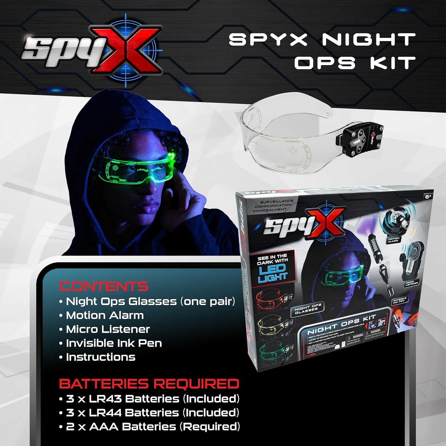 SpyX Night Ops Kit for Kids 4 Piece Set for Spy Missions in the Dark