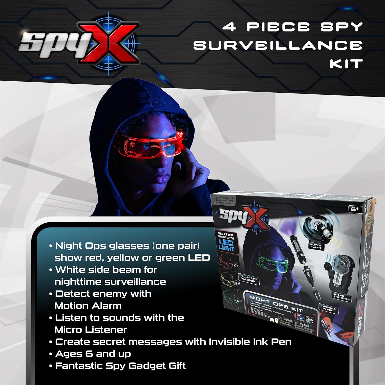 SpyX Night Ops Kit for Kids 4 Piece Set for Spy Missions in the Dark
