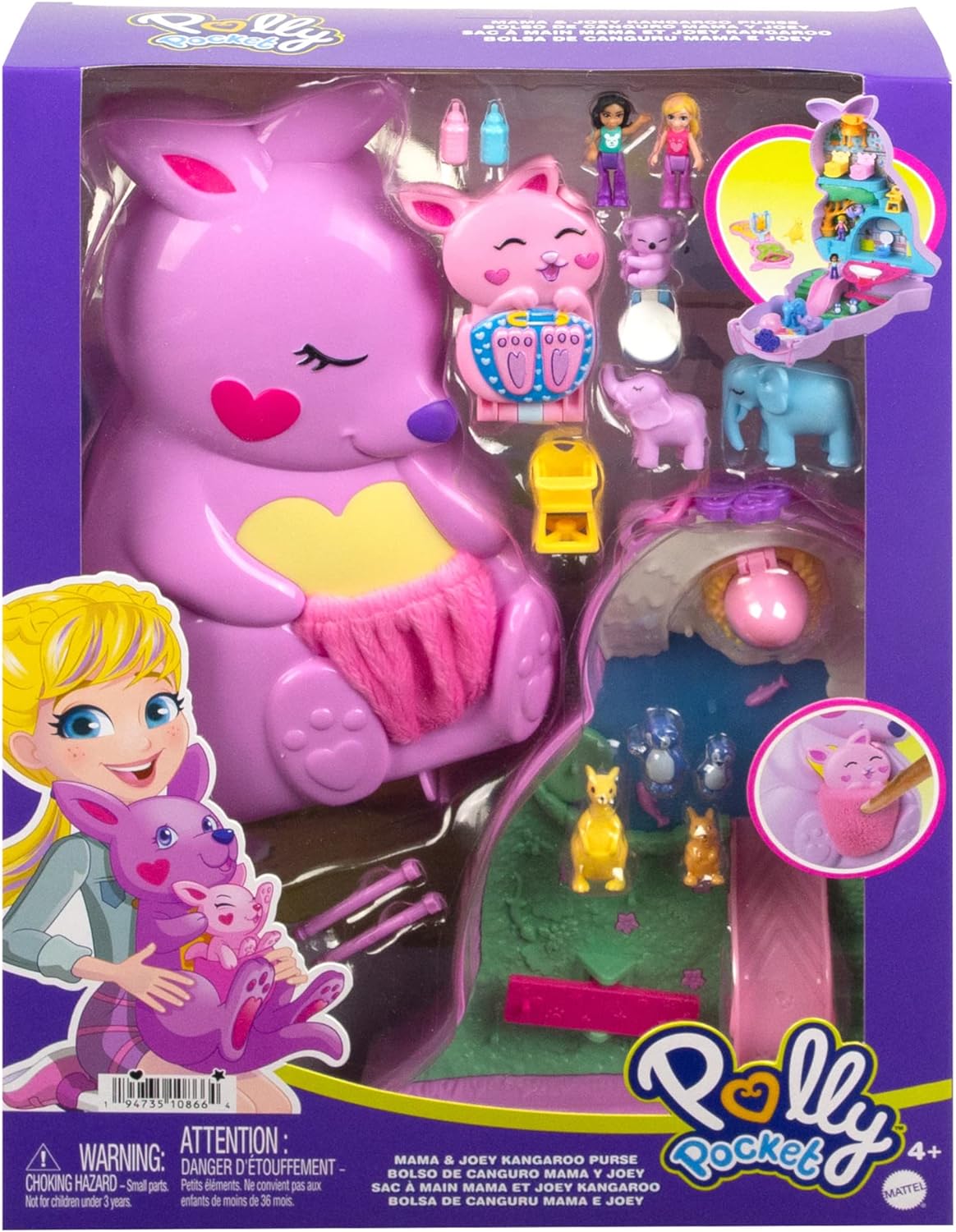 Polly Pocket Mini Toys Mama and Joey Kangaroo Purse 2-in-1