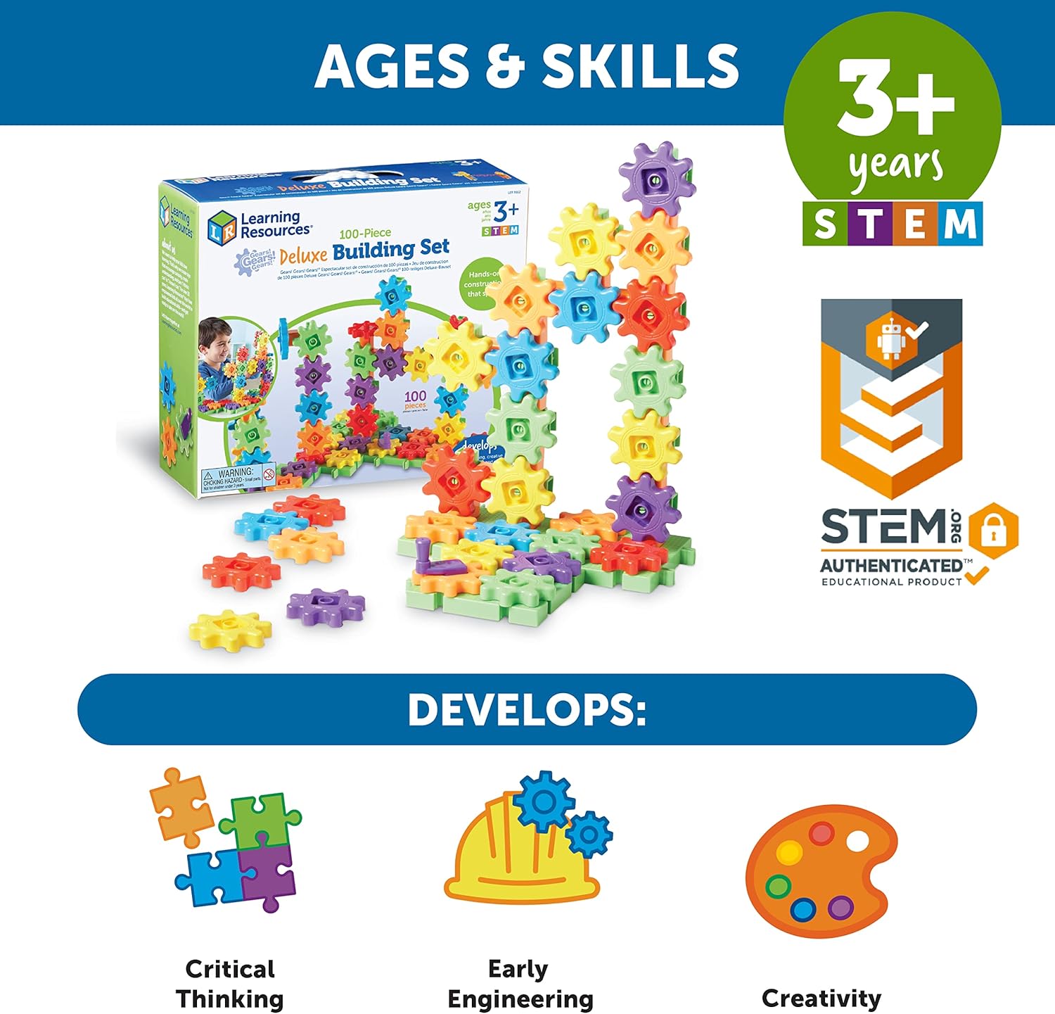 Learning Resources Gears! Gears! Gears! 100-Piece Deluxe Building Set