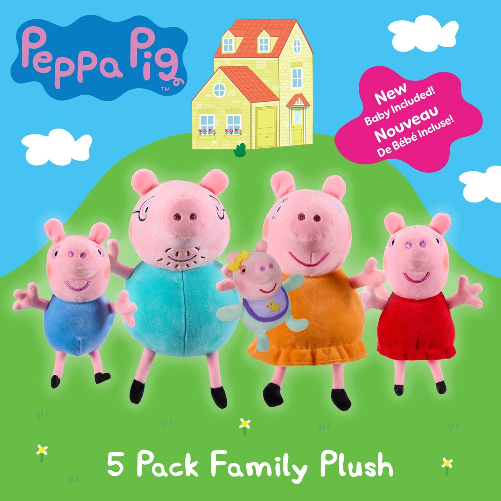 Peppa Pig 5 Pack Family Soft Plush Toy Set with Baby Evie