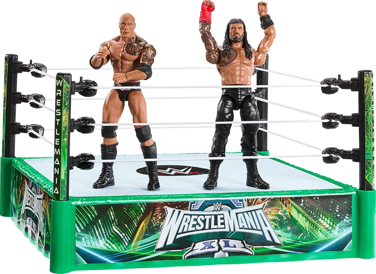 Mattel WWE Bloodline Rules Playset with Ring And 2 6-inch Action Figures THE ROCK & ROMAN REIGNS