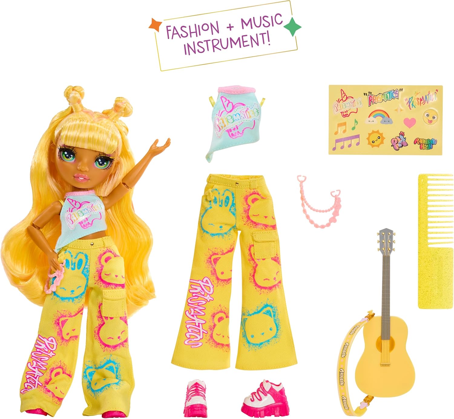 Rainbow High Junior High Rock Band SUNNY Yellow 23cm Fashion Doll with a Guitar