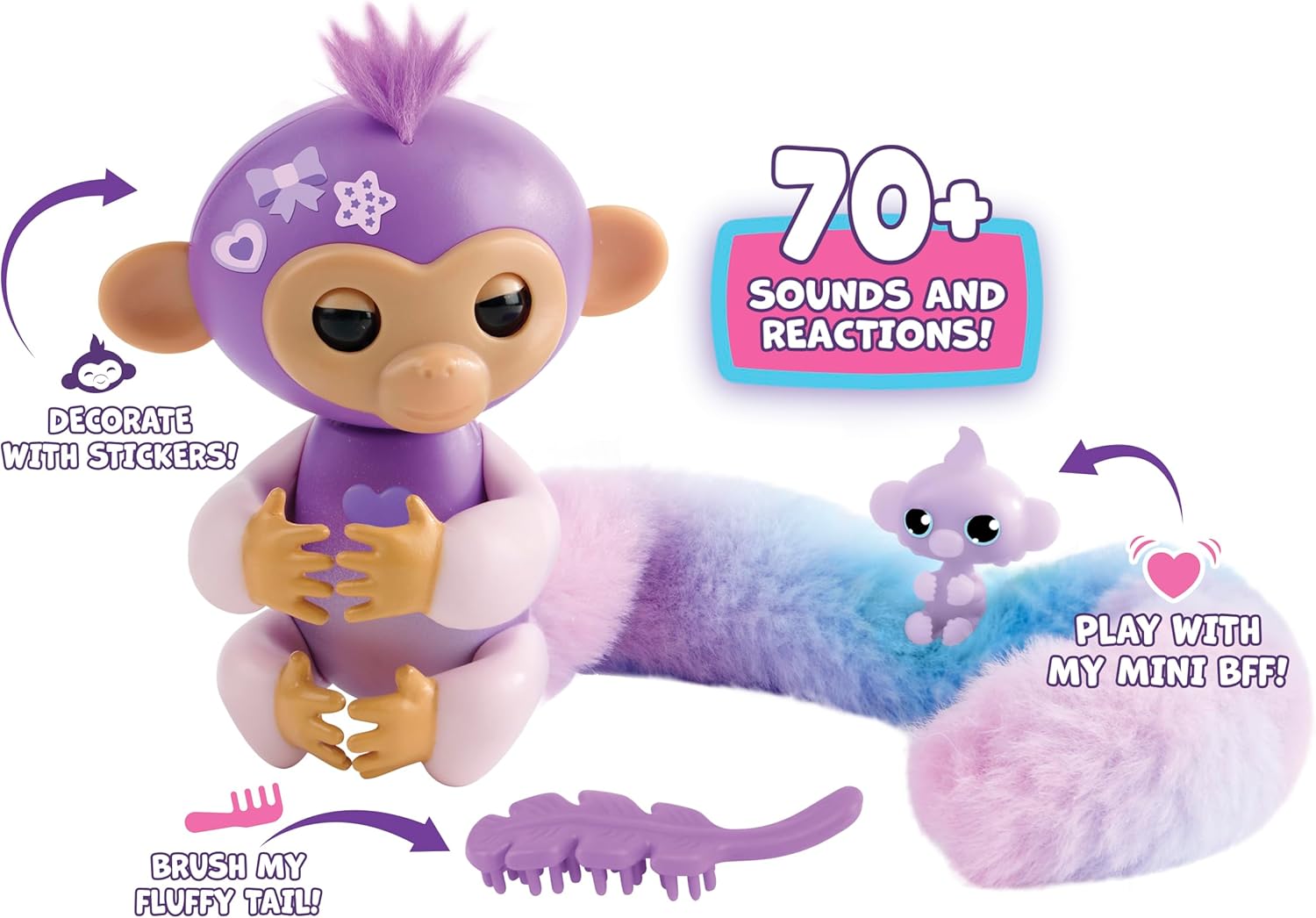 Fingerlings Snuggle Tails Interactive Purple Monkey COCO