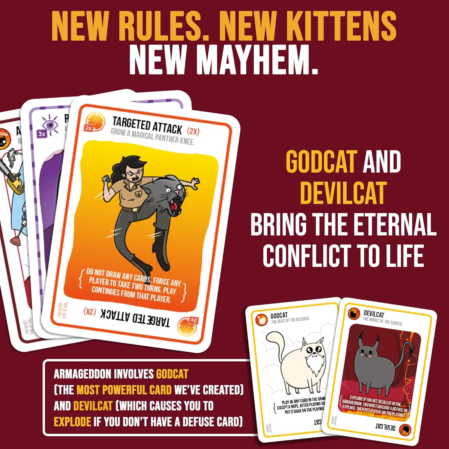 Exploding Kittens Good vs. Evil High Stakes Family Card Game