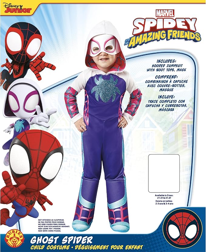 Rubie's Official Marvel Spidey and his Amazing Friends GHOST SPIDER Deluxe Costume 3 To 4 Years