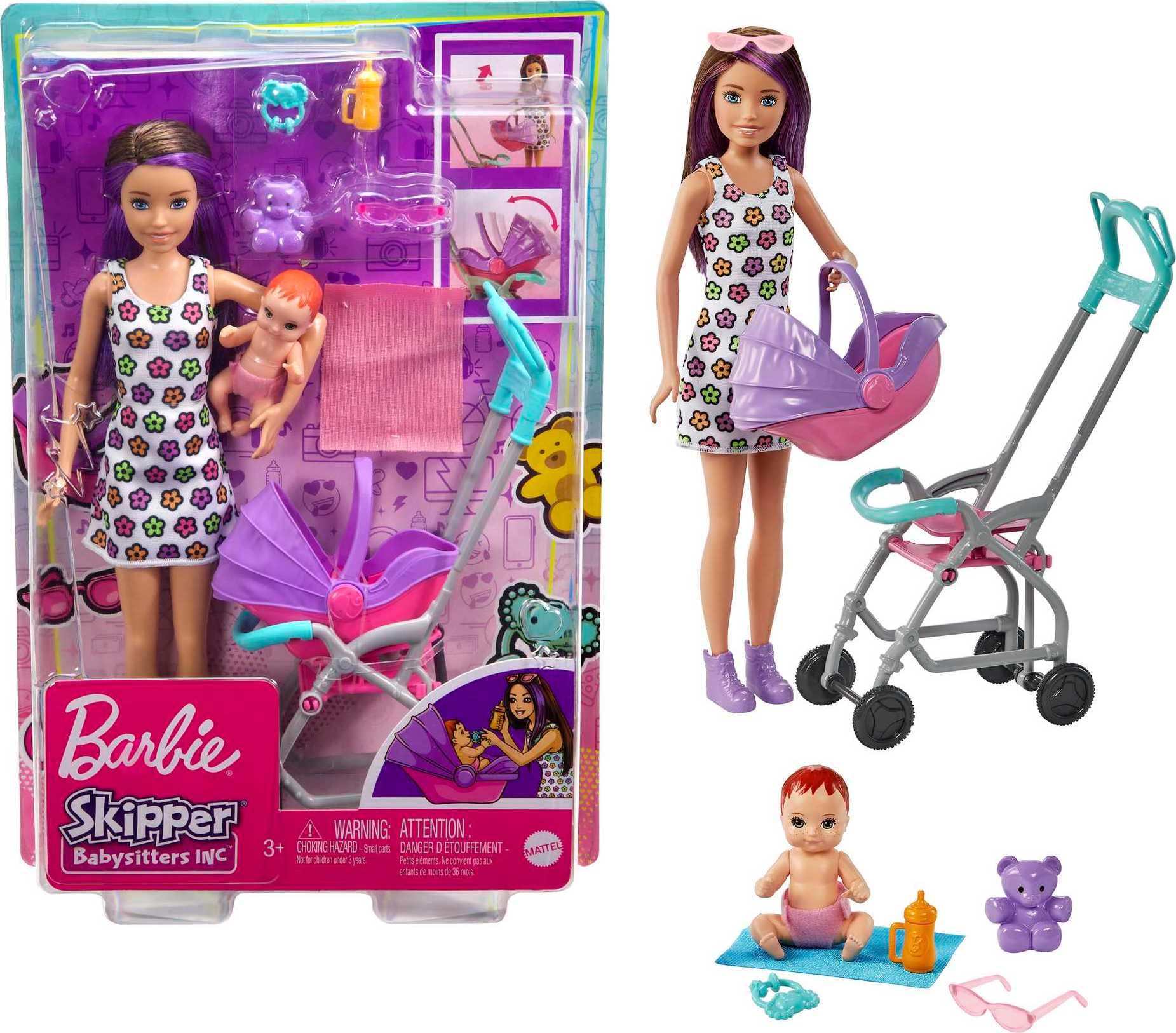 Barbie Skipper Babysitters Playset with Doll, Stroller, Baby Doll and 5 Accessories