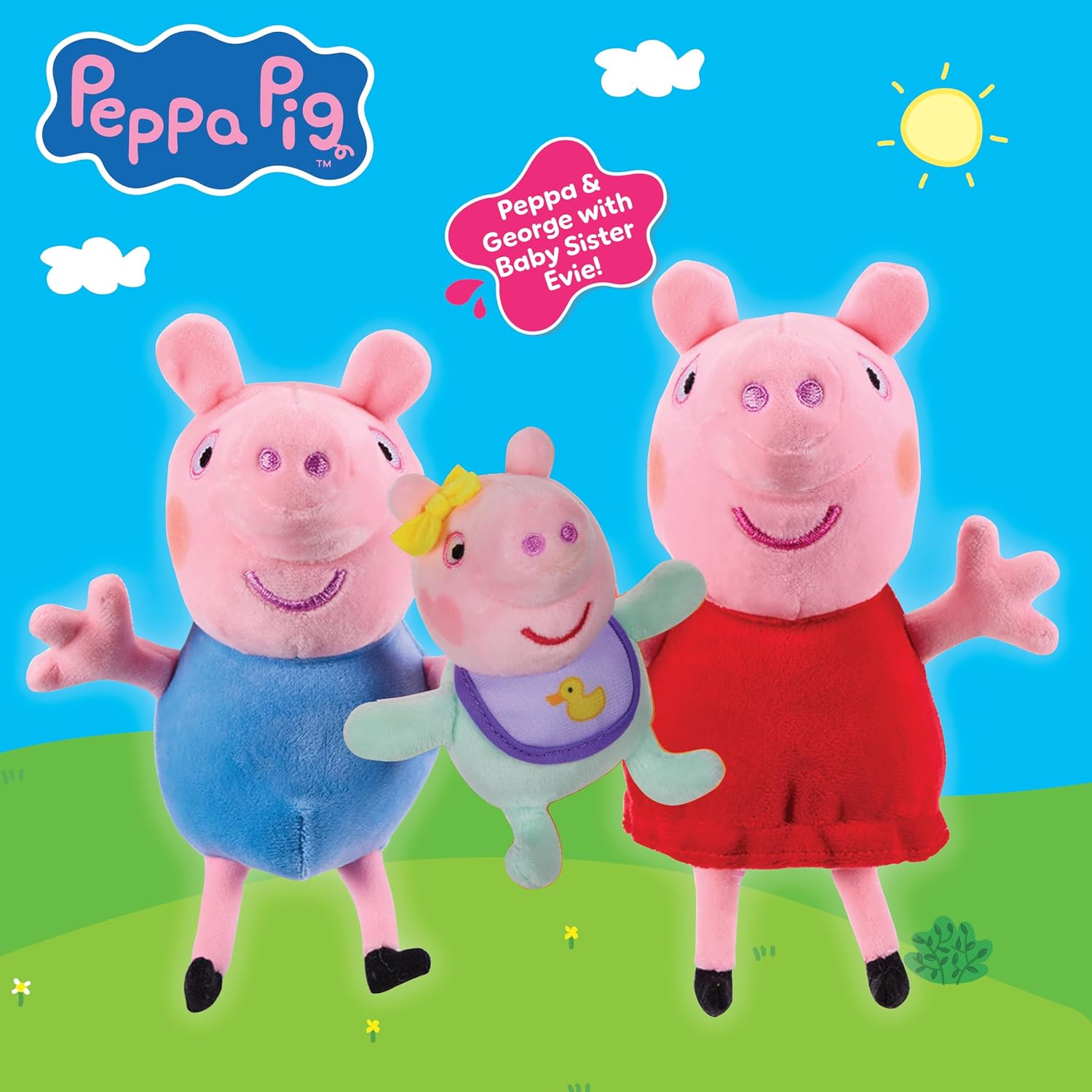Peppa Pig 3 Pack - Peppa with and Evie Soft Plush Toy Set
