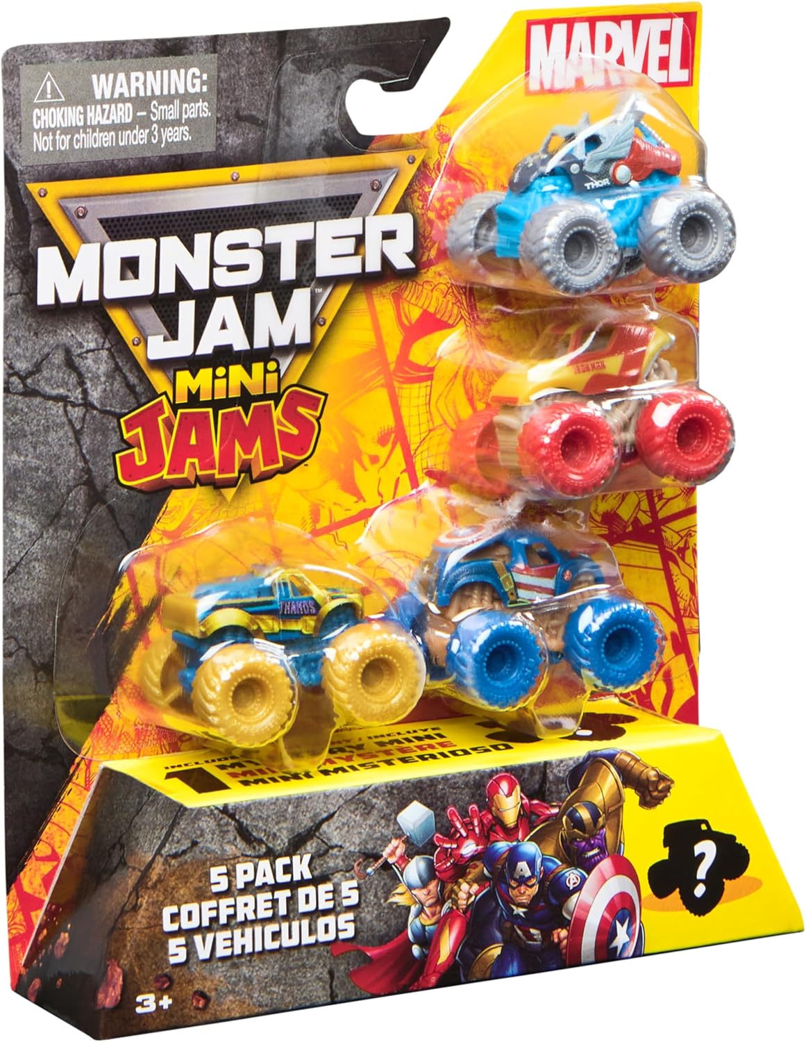 Monster Jam, Marvel Official Mini 5-Pack with Mystery Collectible