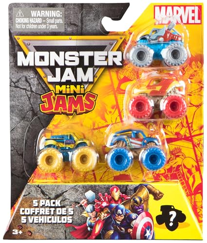 Monster Jam, Marvel Official Mini 5-Pack with Mystery Collectible