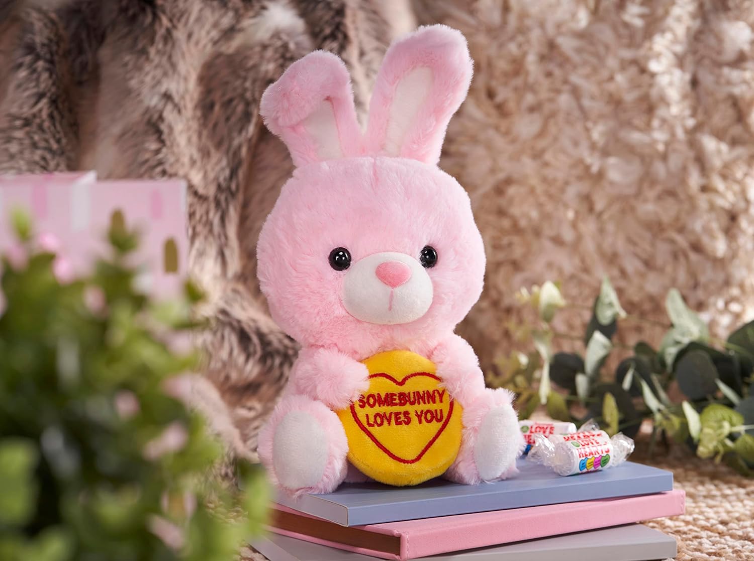 Swizzels Love Hearts 18cm Baby Bunny Rabbit SOMEBUNNY LOVES YOU Soft Plush Toy