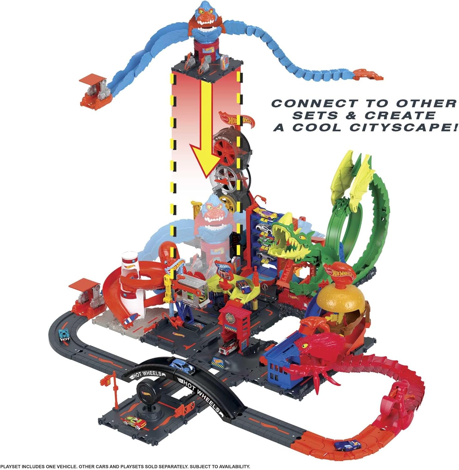 Hot Wheels City Wreck & Ride Gorilla Attack with 1 Car