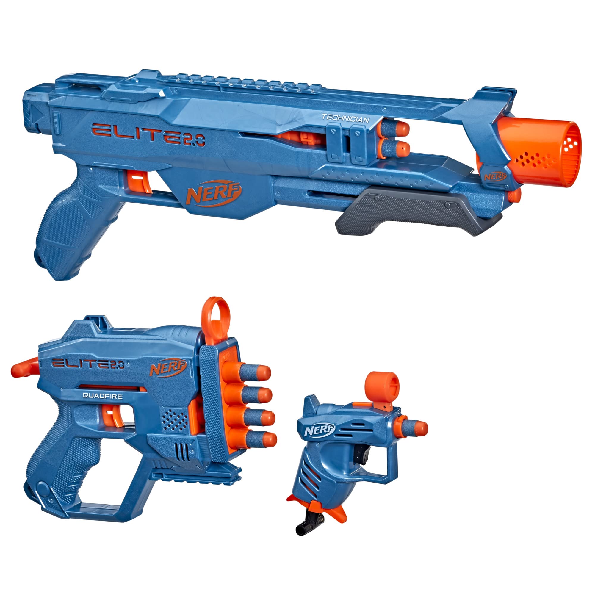 NERF Elite 2.0 Loadout 3-Blaster Pack Technician DS-2, Quadfire QS-4, Ace SD-1 Blasters & 14 Elite Darts