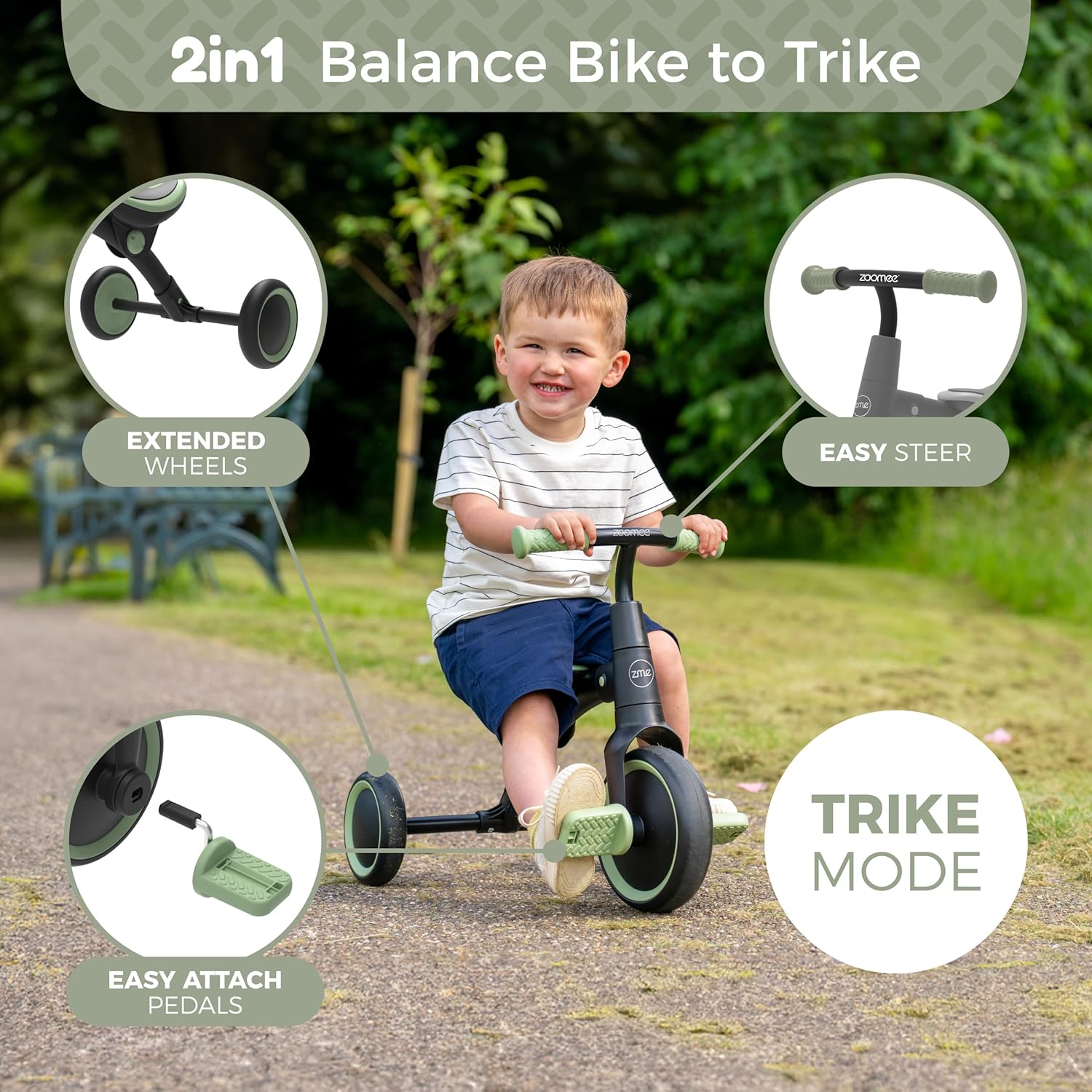 Zoomee Balance Bike to Trike 2-in-1 Ride On Tricycle for Toddlers
