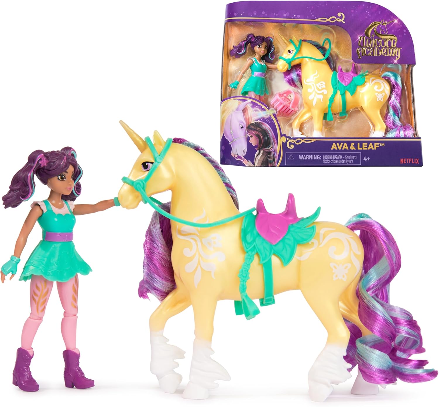 Unicorn Academy AVA & LEAF Set with 2 Riding Accessories and Hair Styling Tool