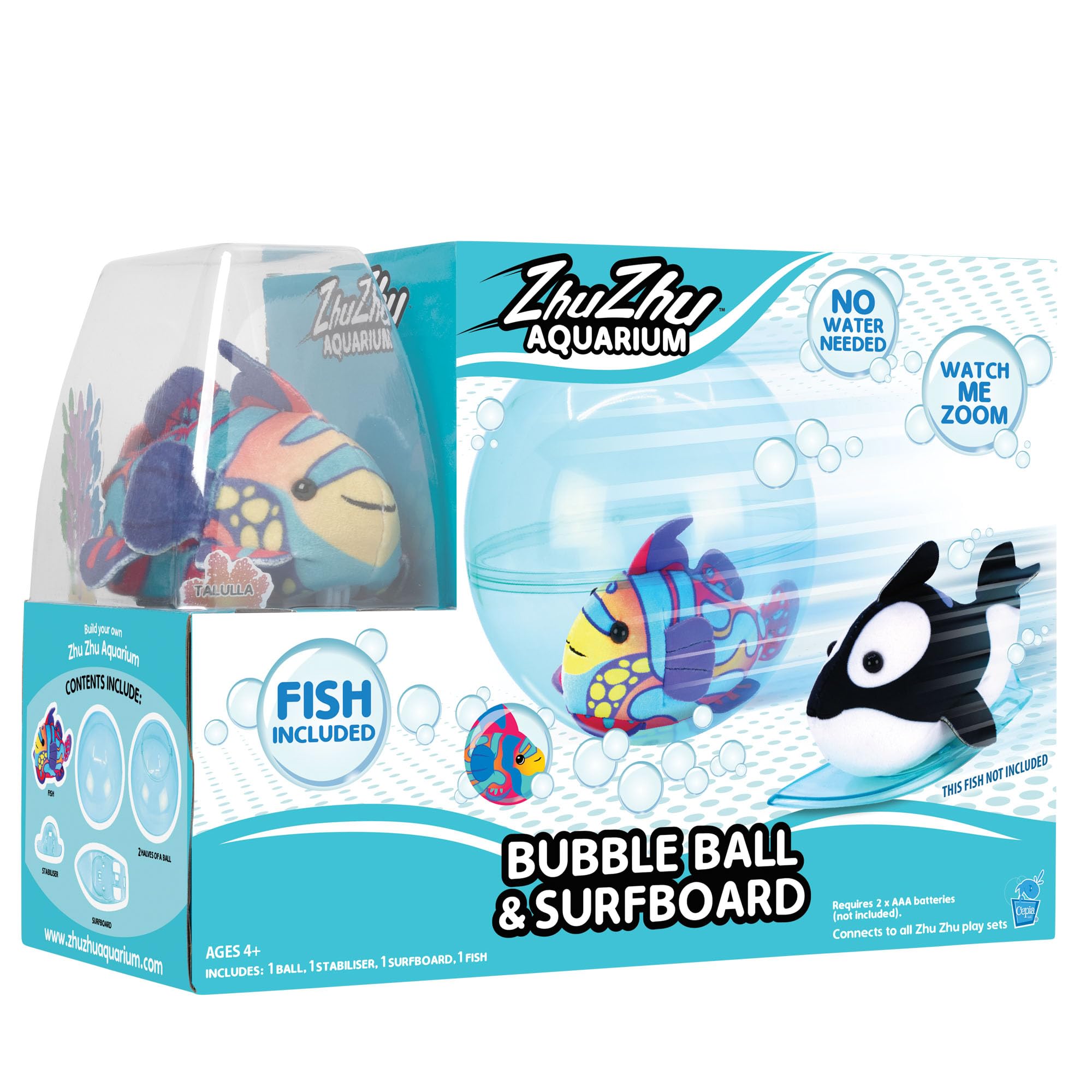 Zhu Zhu Pets Aquarium Bubble Ball & Surfboard Starter Playset With Fish
