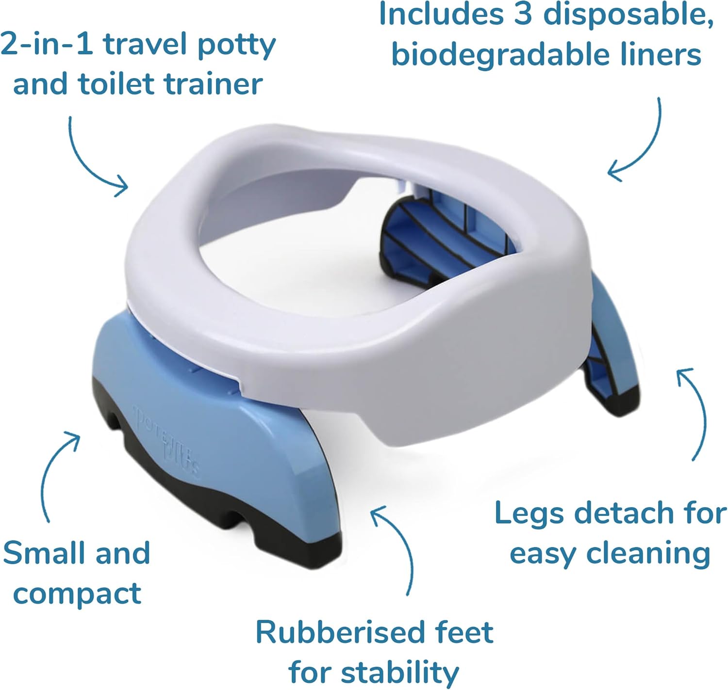 Potette Plus 2-in- Folding Travel Potty & Toilet Trainer Seat White/Blue