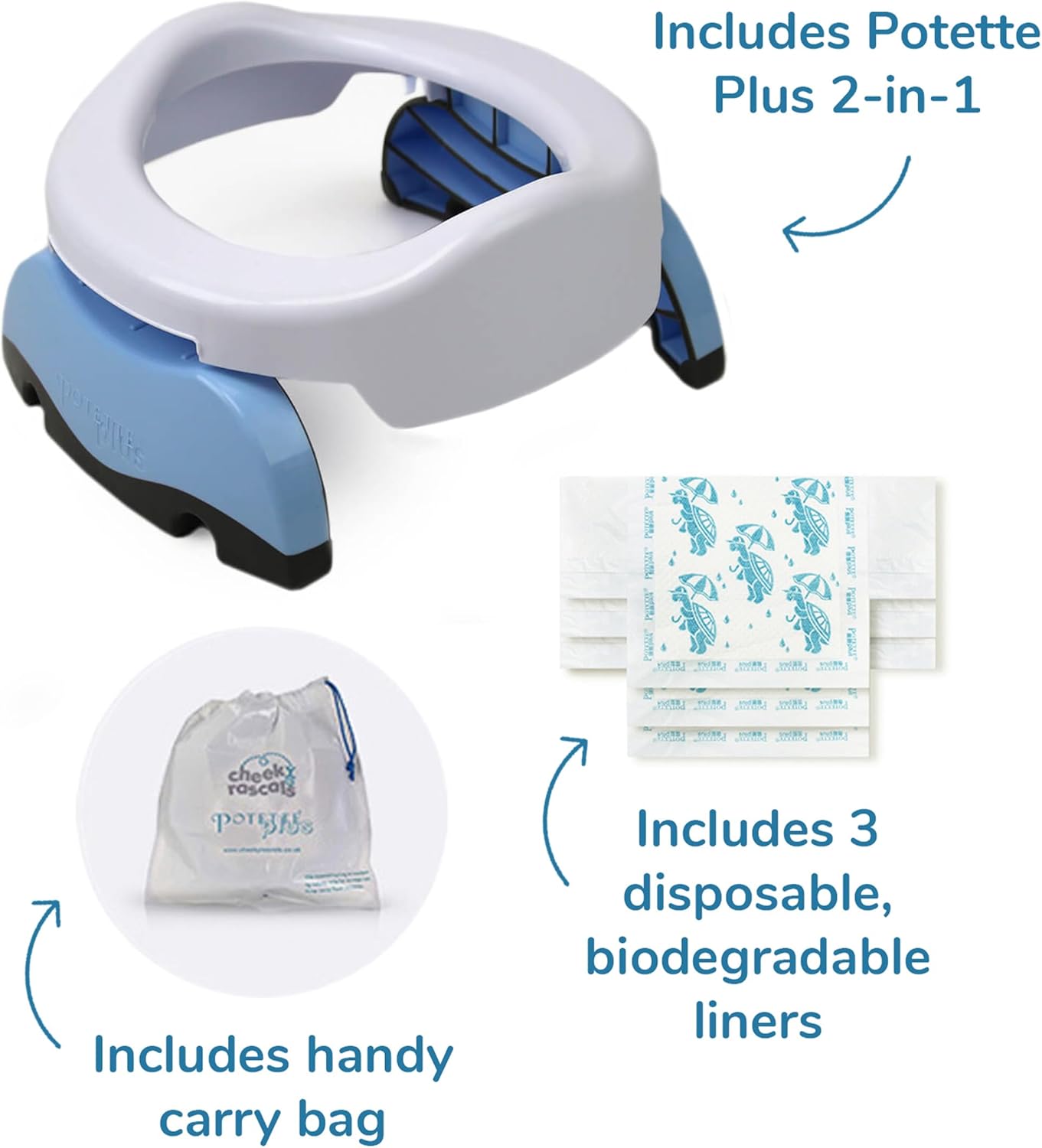 Potette Plus 2-in- Folding Travel Potty & Toilet Trainer Seat White/Blue