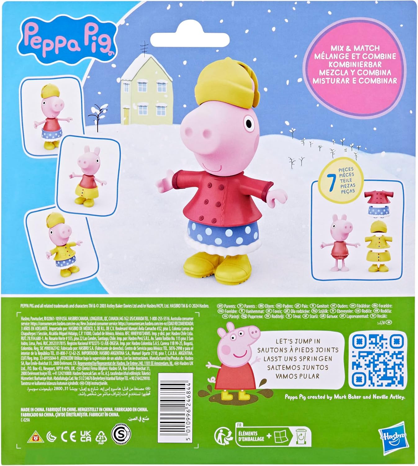 Peppa Pig Dress-Up Figure 15cm Doll with 6 Rain & Snow Fashion Accessories