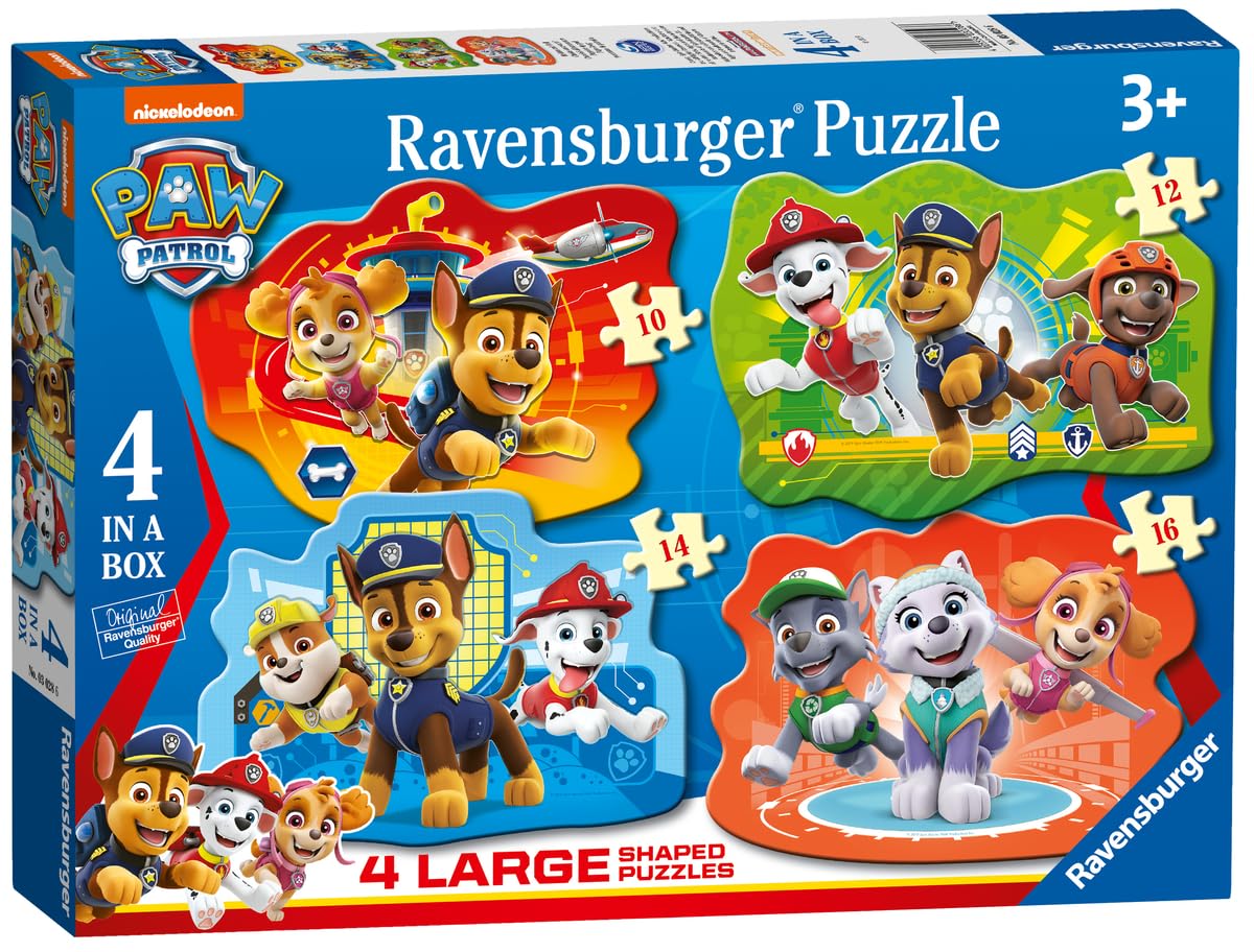 Ravensburger Paw Patrol 4 Large Shaped Jigsaw Puzzles (10, 12, 14, 16 Pieces)