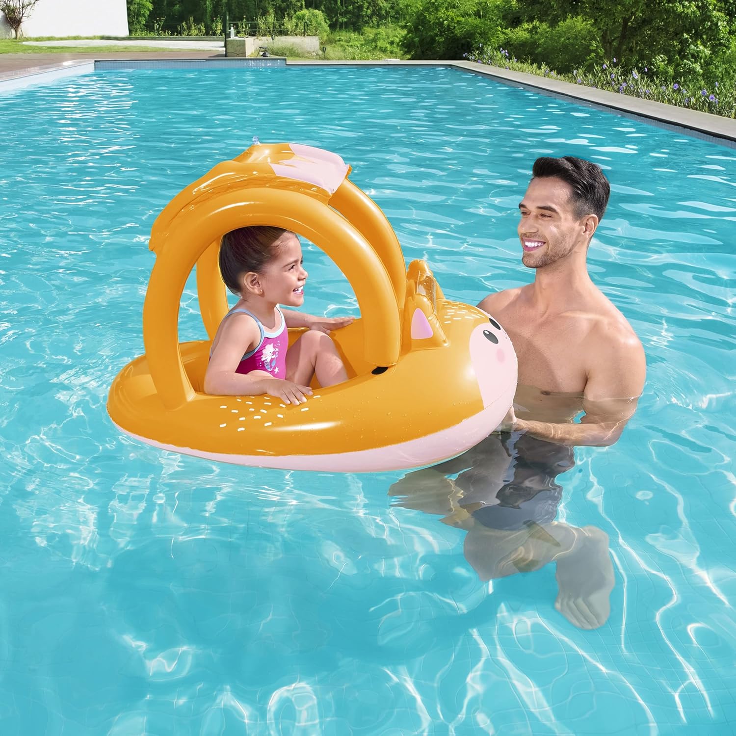 Bestway Inflatable Baby Float for Kids | Swimming Pool Swim Float, Pool Toys with Canopy
