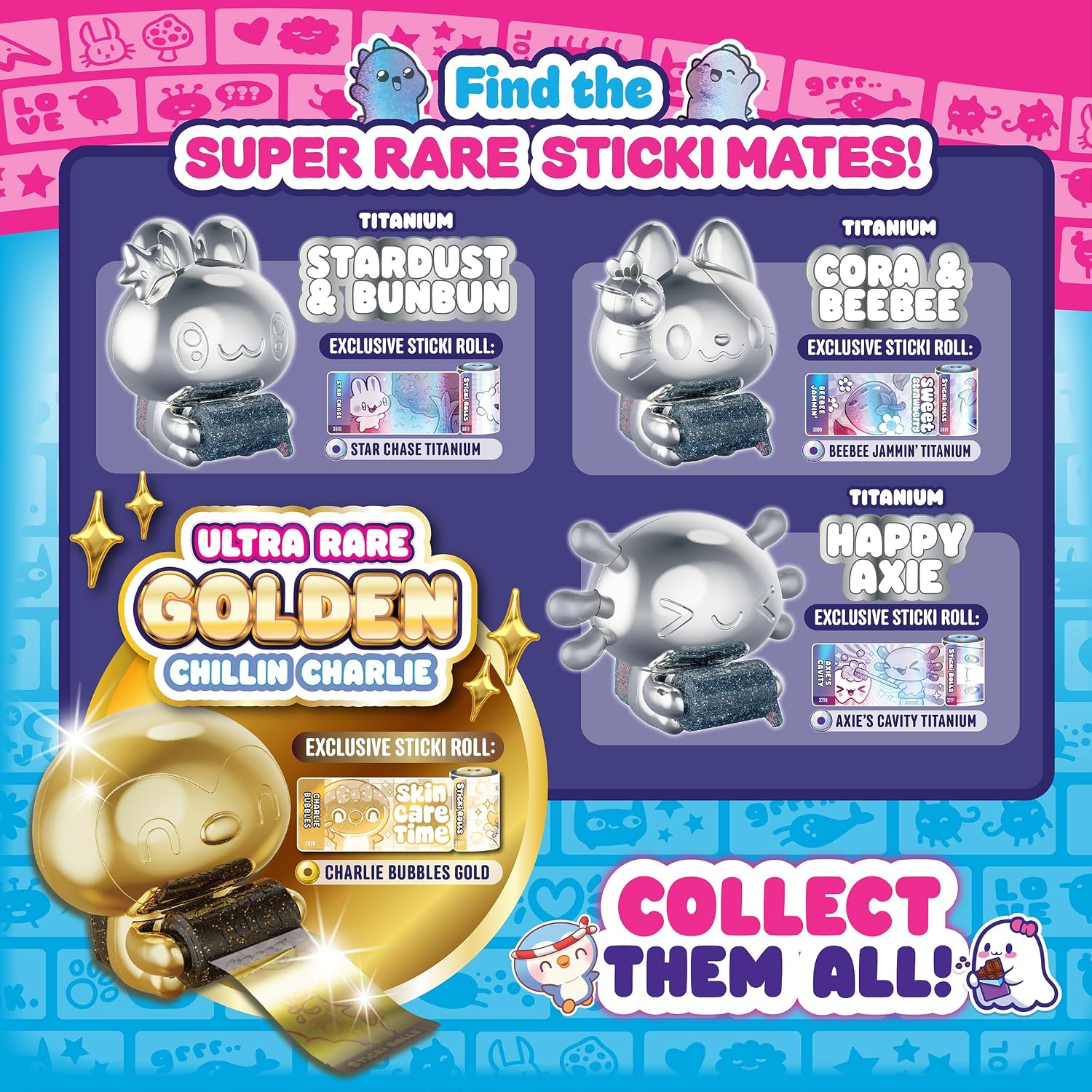 Sticki Rolls Sticki Mates Collectible Mini Character Sticker Dispenser