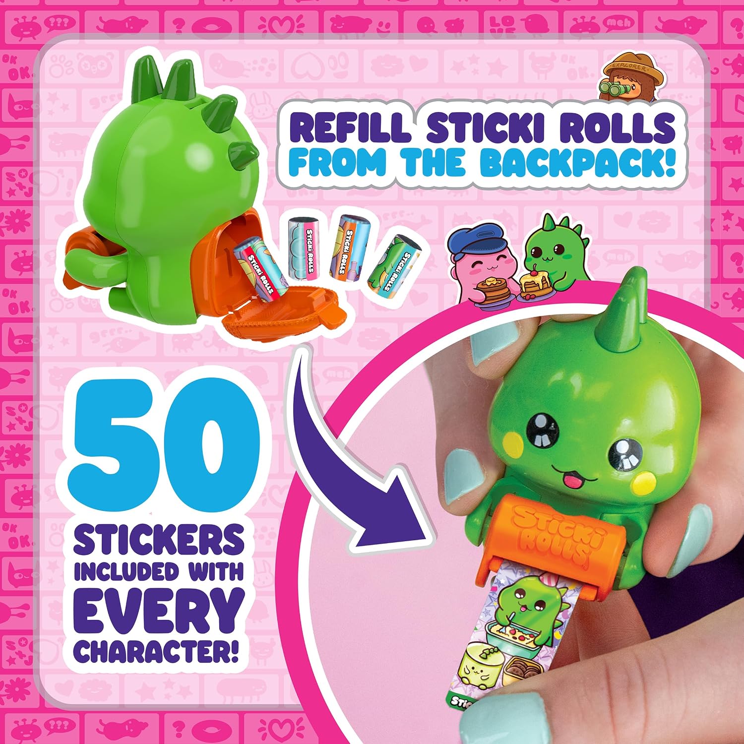 Sticki Rolls Sticki Mates Collectible Mini Character Sticker Dispenser