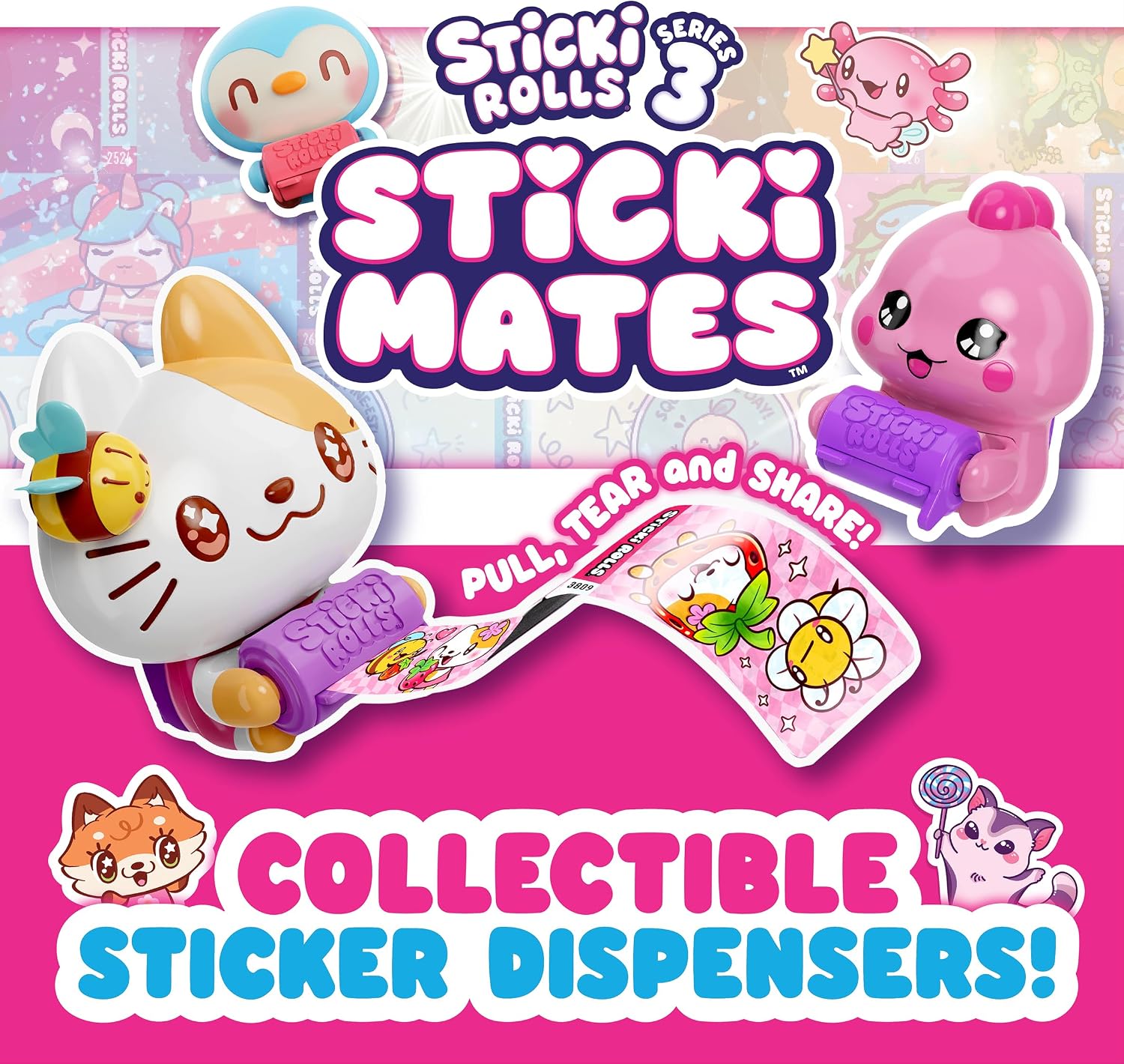 Sticki Rolls Sticki Mates Collectible Mini Character Sticker Dispenser