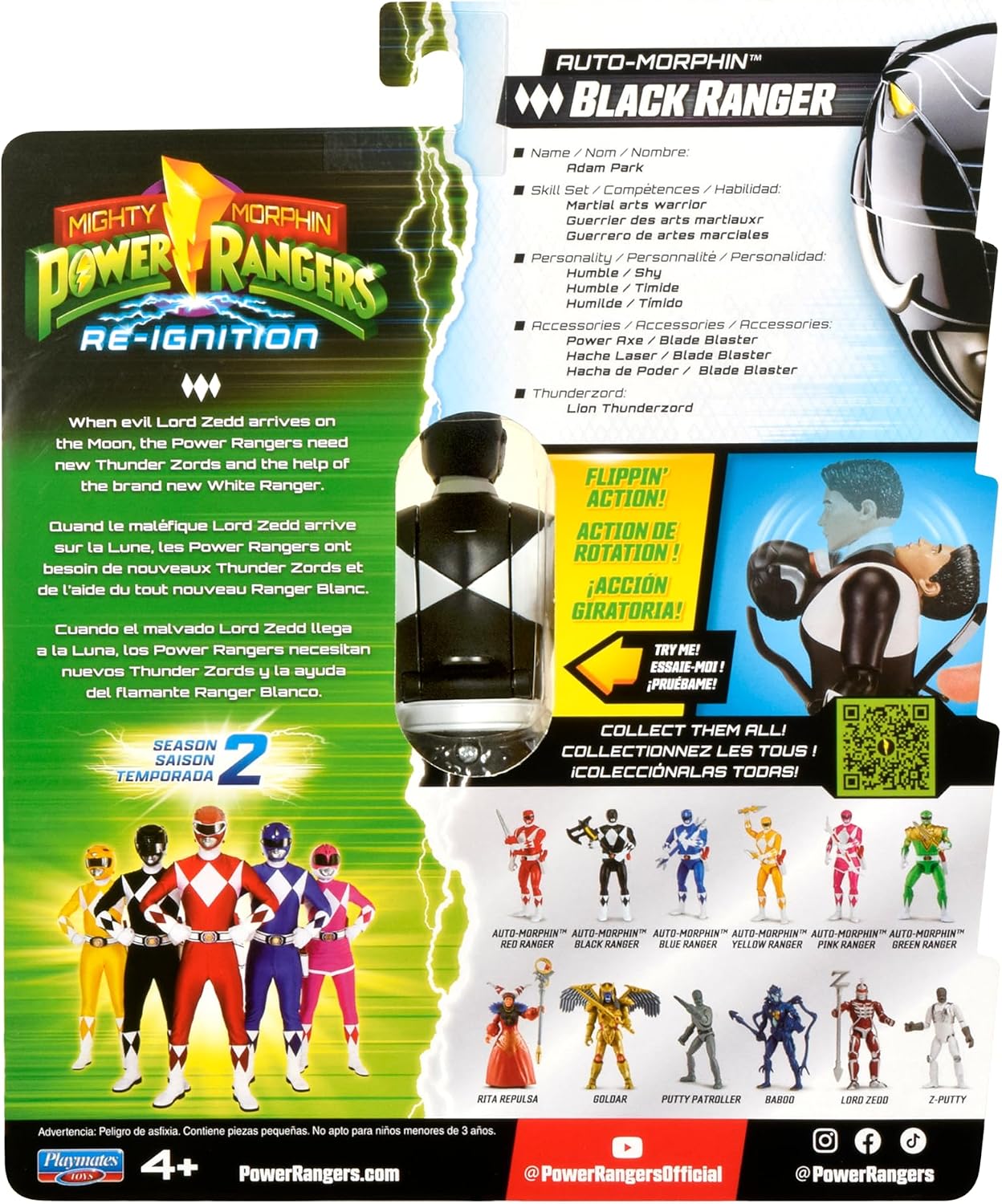 Power Rangers Mighty Morphin Re-Ignition Auto-Morphin Black Ranger Season 2 Action Figure