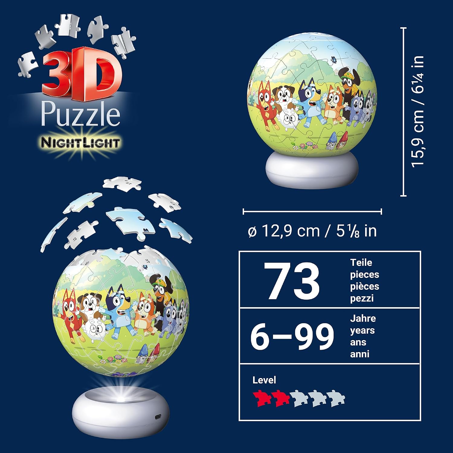 Ravensburger Bluey Nightlight Puzzle Ball 72 Piece 3D Jigsaw Puzzle